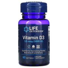 Life Extension, витамин D3, 125 мкг (5000 МЕ), 60 капсул (LEX-17136), фото