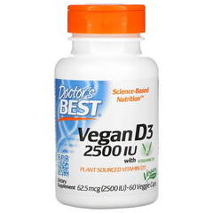 Doctor's Best, Веганский витамин D3 с Vitashine D3, 2500 МЕ, 60 вегетарианских капсул (DRB-00302), фото