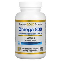 California Gold Nutrition, омега 800, риб'ячий жир фармацевтичного ступеня чистоти, 80% ЕПК/ДГК, у формі тригліцеридів, 1000 мг, 90 рибно-желатинових капсул (CGN-01266), фото