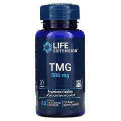 Life Extension, TMG, триметилгліцин, 500 мг, 60 вегетаріанських капсул з рідиною (LEX-18596), фото