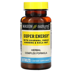 Mason Natural, Super Energy з гуараною, женьшенем та кільським горіхом, 60 таблеток (MAV-11965), фото