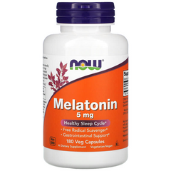 Now Foods, мелатонин, 5 мг, 180 растительных капсул (NOW-03556), фото