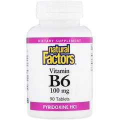 Витамин В6 (пиридоксин), B6, Pyridoxine HCl, Natural Factors, 100 мг. 90 таблеток (NFS-01231), фото