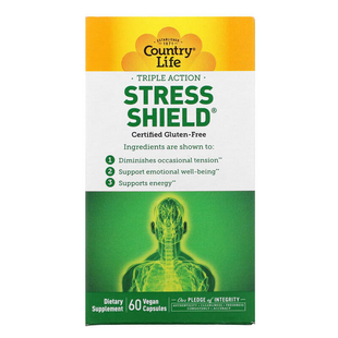 Country Life, Triple Action Stress Shield, защита от стресса тройного действия, 60 веганских капсул (CLF-05034), фото