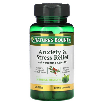 Nature's Bounty, Добавка для снятия тревоги и напряжения, ашваганда KSM-66, 50 таблеток (NRT-00491), фото