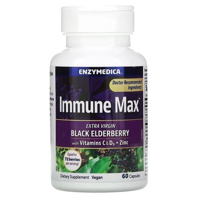 Enzymedica, Immune Max, чорна бузина з вітамінами C та D3, цинком, 60 капсул (ENZ-22036), фото