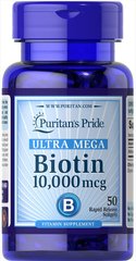 Біотин, Biotin, Puritan's Pride, 10 000 мкг, 50 капсул (PTP-51463), фото