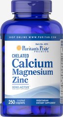 Кальцій Магній Цинк хелат, Chelated Calcium Magnesium Zinс, Puritan's Pride, 250 капсул (PTP-14293), фото