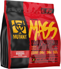 Mutant, Mass, Средство для набора веса, порошковая смесь сывороточного и казеинового протеина, клубника + банан, 2270 г (811228), фото