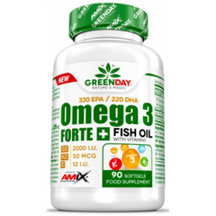 Amix, GreenDay Omega3 FORTE, 330/220 з вітаміном D3 + K2 & Вітамін E, 90 гелевих капсул (817896), фото
