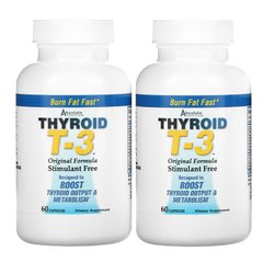 Absolute Nutrition, Thyroid T-3, для щитовидної залози, оригінальна формула, 2 флакони, 60 капсул у кожній (ABN-08862), фото