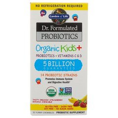Garden of Life, Dr. Formulated Probiotics, Organic Kids +, со вкусом органической клубники и банана, 30 вкусных жевательных таблеток (GOL-12221), фото