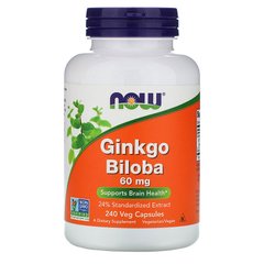 Now Foods, Гінкго білоба, 60 мг, 240 рослинних капсул (NOW-04684), фото