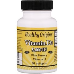 Healthy Origins, Витамин D3, 5000 МЕ, 30 капсул (HOG-15331), фото