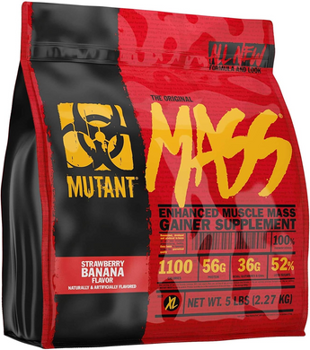 Mutant, Mass, Засіб для набору ваги, порошкова суміш сироваткового та казеїнового протеїну, полуниця + банан, 2270 г (811228), фото