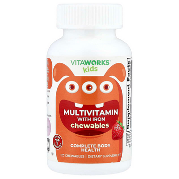 VitaWorks, Мультивітаміни для дітей, із залізом, фруктове асорті, 120 жувальних таблеток (VIW-73029), фото