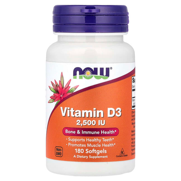 Вітамін D3 2500 МО Now Foods Vitamin D3 - 180 капсул, фото