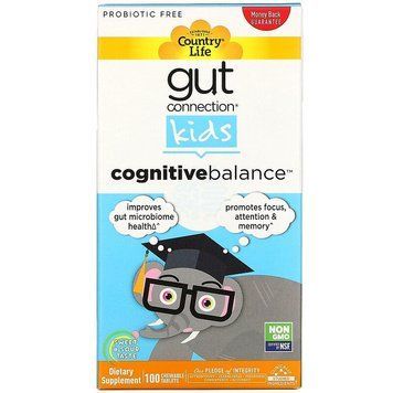 Когнитивная поддержка для детей Country Life Gut Connection Cognitive Balance - 100 таблеток, фото