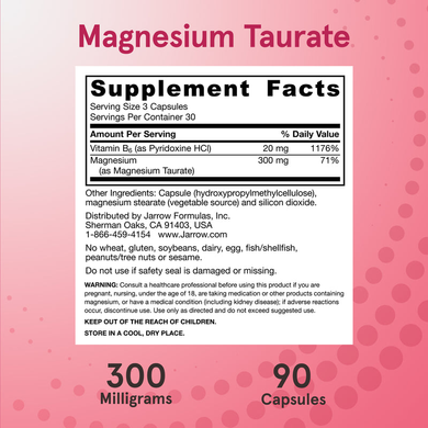 Магний таурат 100 мг Jarrow Formulas Magnesium Taurate - 90 вегетарианских капсул, фото