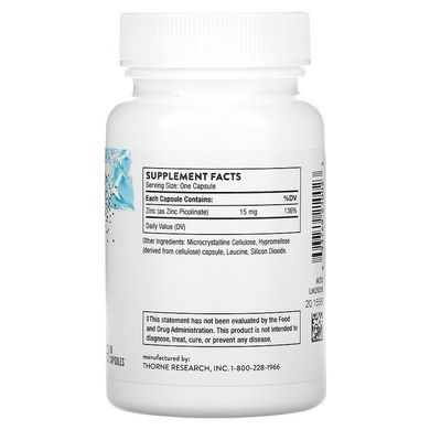 Thorne Research, піколінат цинку, 15 мг, 60 капсул (THR-21002), фото