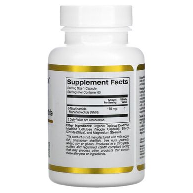 California Gold Nutrition, NMN (нікотинамід мононуклеотид), 175 мг, 60 рослинних капсул (CGN-01920), фото
