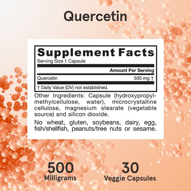 Jarrow Formulas, Кверцетин, 500 мг, 30 вегетарианских капсул (JRW-14123), фото