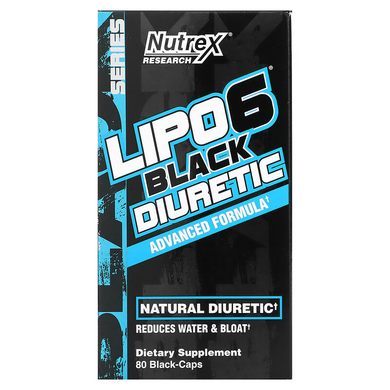Nutrex Research, LIPO-6 Black Diuretic, сечогінний засіб, 80 чорних капсул (NRX-00782), фото