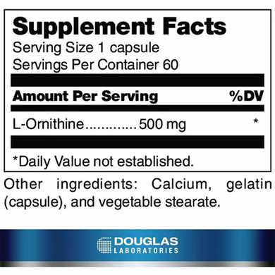 L-орнитин, L-Ornithine, Douglas Laboratories, 500 мг, 60 капсул (DOU-00641), фото
