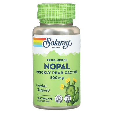 Solaray, True Herbs, нопал, кактус із опунцією, 500 мг, 100 вегетаріанських капсул (SOR-12625), фото
