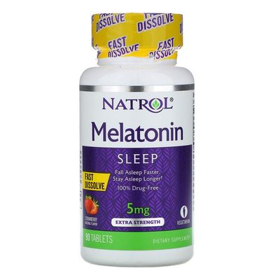 Natrol, Мелатонин, быстрорастворимый, клубника, 5 мг, 90 таблеток (NTL-05865), фото