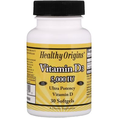 Healthy Origins, Вітамін D3, 5000 МО, 30 капсул (HOG-15331), фото
