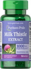 Puritan's Pride, Milk Thistle 4:1, Расторопша, 1000 мг, 90 гелевых капсул (PTP-11944), фото