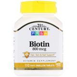 21st Century CEN-22881 Биотин, 21st Century Health Care, 800 мкг, 110 таблеток (CEN-22881)