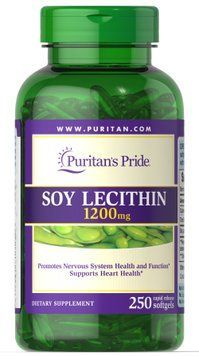 Лецитин из сои, Soy Lecithin, Puritan's Pride, 1200 мг, 250 гелевых капсул (PTP-10303), фото
