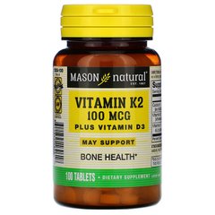 Mason Natural, витамины К2 и D3, 100 мкг/25 мкг (1000 МЕ), 100 таблеток (MAV-16261), фото