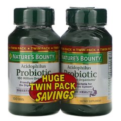 Nature's Bounty, Ацидофільні пробіотики, подвійна упаковка, 100 таблеток в кожній (NRT-30709), фото