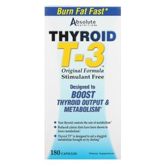Absolute Nutrition, Thyroid T-3, для щитовидної залози, оригінальна формула, 180 капсул (ABN-08857), фото