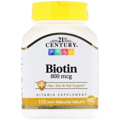 Биотин, 21st Century Health Care, 800 мкг, 110 таблеток (CEN-22881), фото