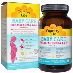 Вітаміни для вагітних з риб'ячим жиром, Prenatal Omega 3-6-9, Country Life, 90 капсул (CLF-04106), фото