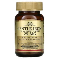 Solgar, Gentle Iron, 25 мг, 90 рослинних капсул (SOL-01249), фото