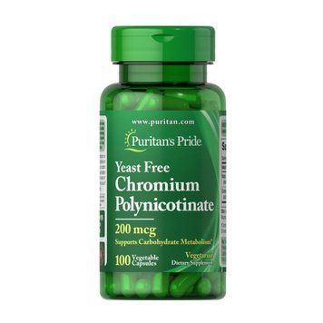 Puritan's Pride, Chromium Polynicotinate, Хром піколінат, 200 мкг, без дріжджів, 100 вегетаріанських капсул (PTP-00876), фото