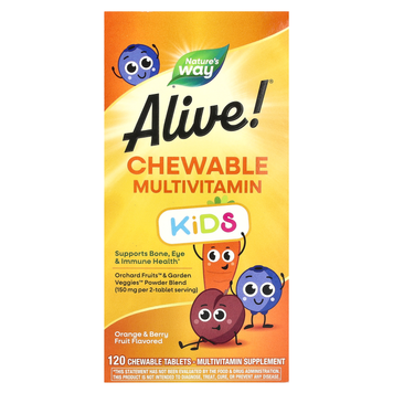 Дитячі мультивітаміни Nature's Way Alive! Chewable Multivitamin Kids | апельсин і ягоди - 120 жувальних таблеток, фото