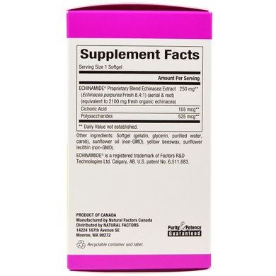 Ехінацея (Echinamide), Natural Factors, 60 капсул (NFS-04523), фото