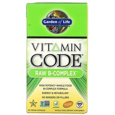 Garden of Life, Vitamin Code, Raw B-Complex, комплекс вітамінів групи В, 60 веганських капсул (GOL-11380), фото