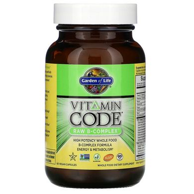 Garden of Life, Vitamin Code, Raw B-Complex, комплекс вітамінів групи В, 60 веганських капсул (GOL-11380), фото