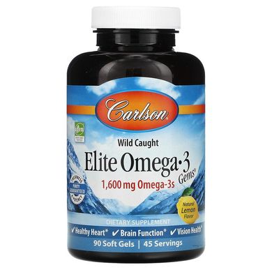 Carlson Labs, Elite Omega-3 Gems, добірні омега-3 кислоти, натуральний лимонний смак, 800 мг, 90+30 м'яких таблеток (CAR-01714), фото