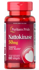 Наттокиназа, Nattokinase, Puritan's Pride, 50 мг, 60 капсул (PTP-14464), фото