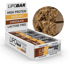 LipoBar, Безлактозный протеиновый батончик, без сахара, шоколад - орех, 50 г - 20 шт (LIP-48004), фото