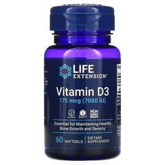 Life Extension, витамин D3, 175 мкг (7000 МЕ), 60 мягких гелевых капсул (LEX-17186), фото