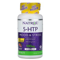 Natrol, 5-HTP, швидкорозчинний, смак диких ягід, 100 мг, 30 таблеток (NTL-06044), фото